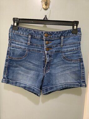 Refuge High-Rise Button Fly Jean Shorts – Size 4, Blue Denim